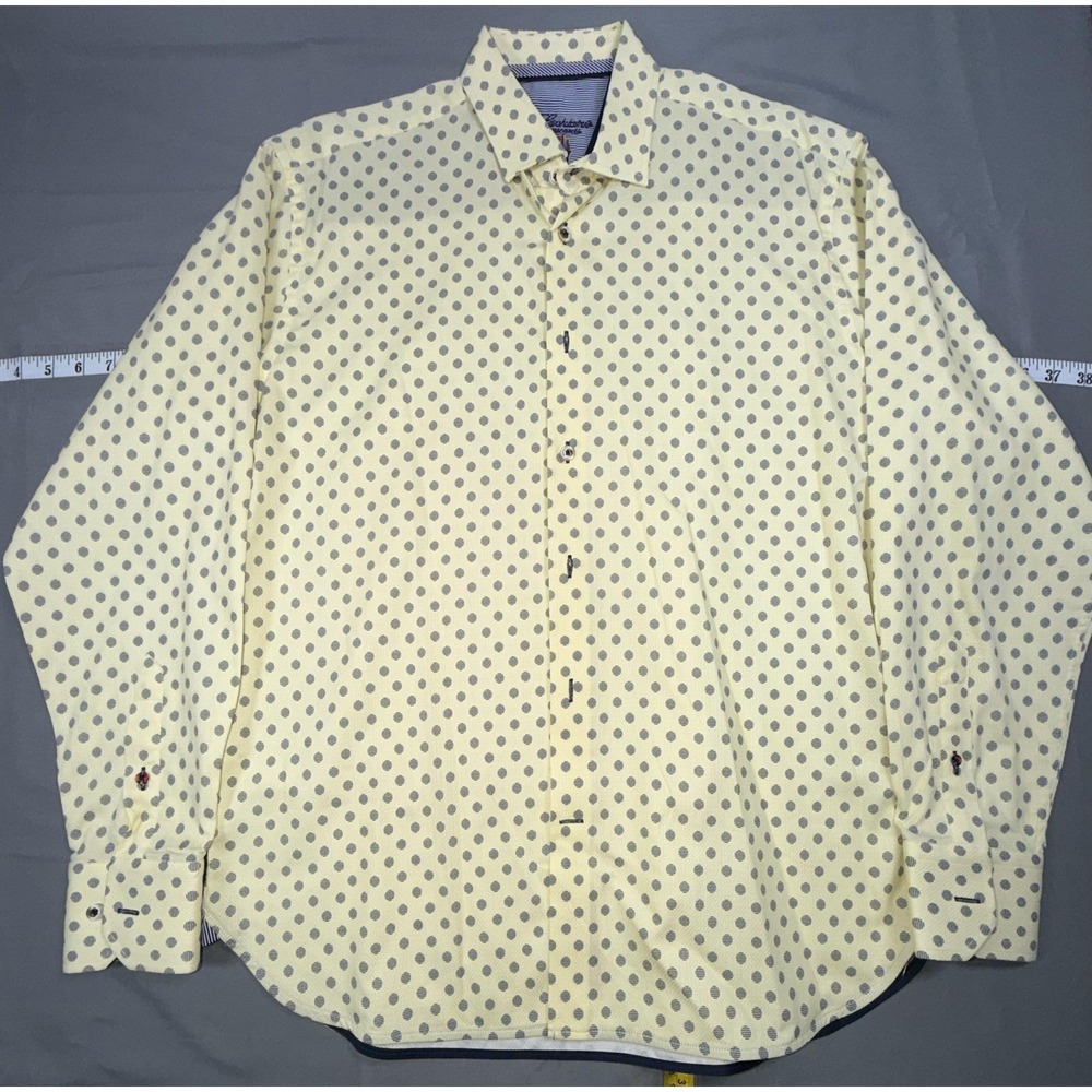 Luchiano Visconti Shirt Mens M Yellow Polka Dot Long Sleeve Button Up Casual